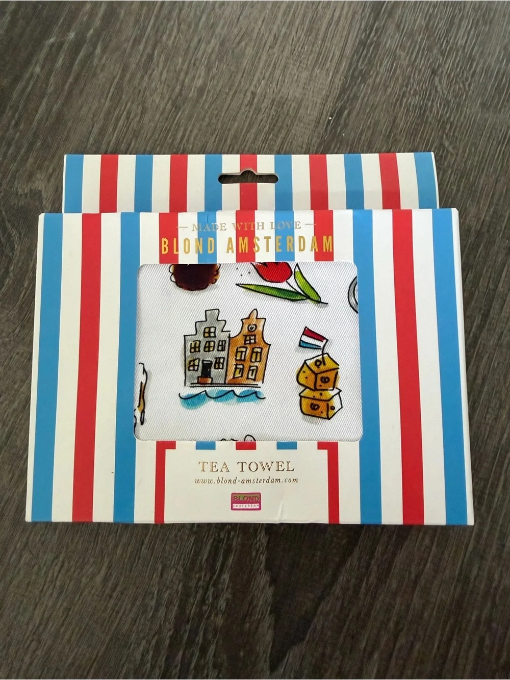 White Tea Towel with Colorful Dutch Print